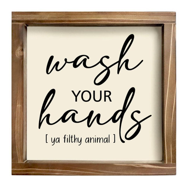 Kas Home Rustic Wood 'Wash Your Hands You Filthy Animal' Funny Bathroom Sign - Humorous Wall Decor for Restrooms, Toilets | Perfect Apartment & Home Decor, Say Prayers Wall Hanging Plaque