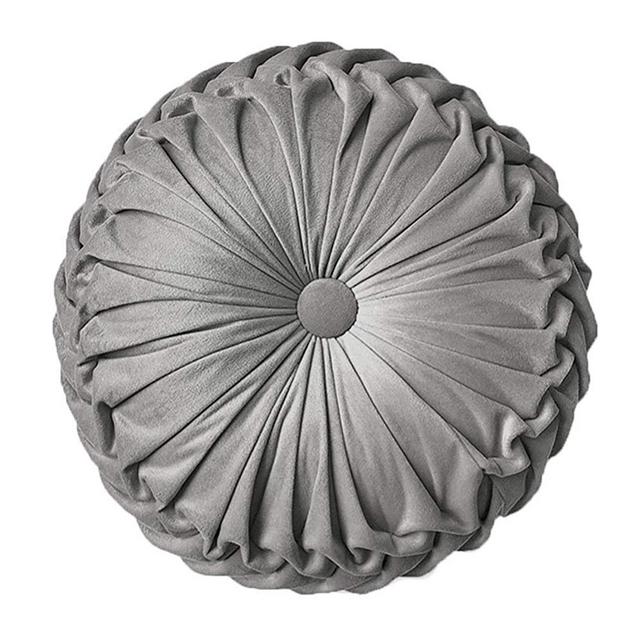 Elero Round Throw Pillow Velvet Home Decoration Pleated Round Pillow Cushion for Couch Chair Bed Car Grey