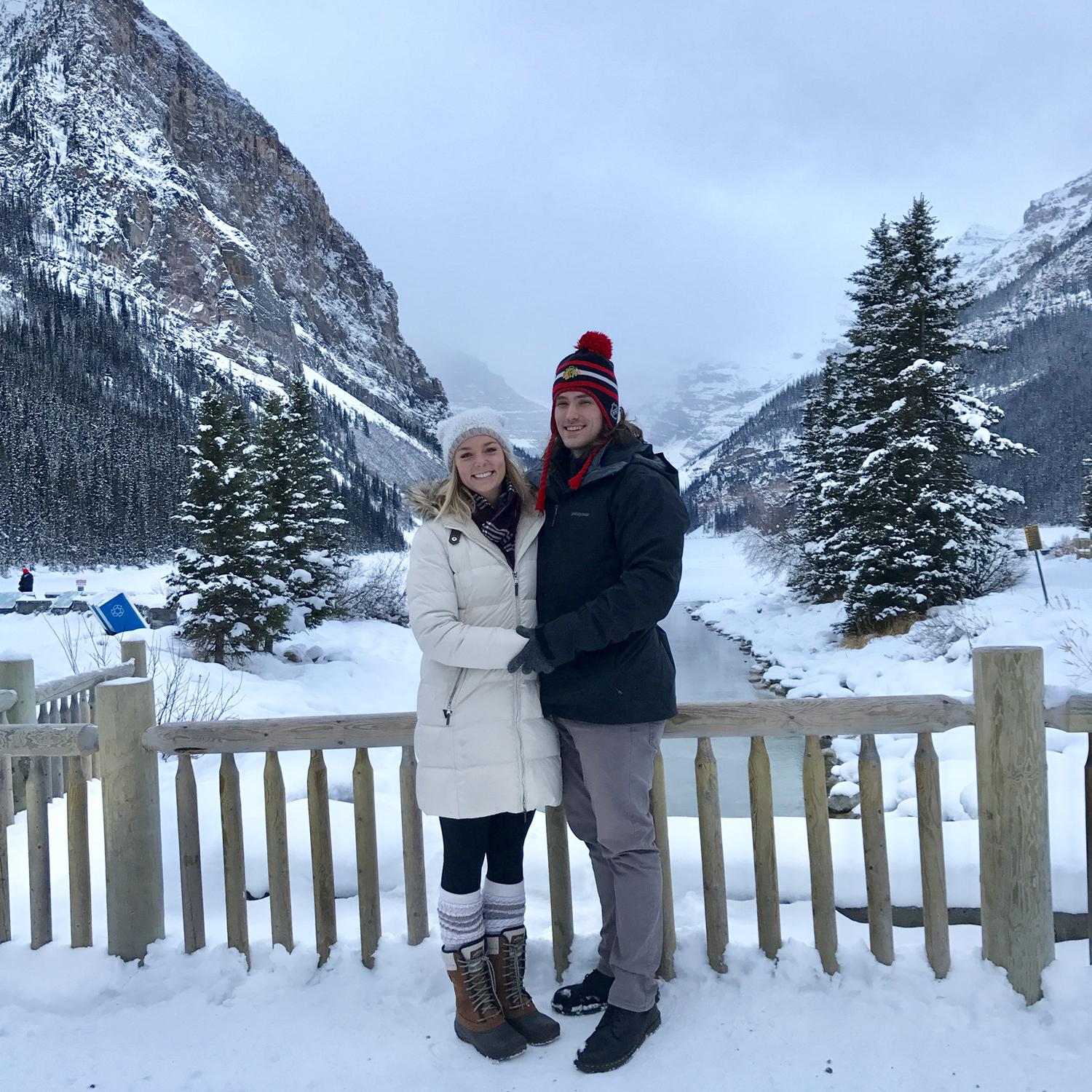 Hiking along the beautiful Lake Louise in Banff, Canada
