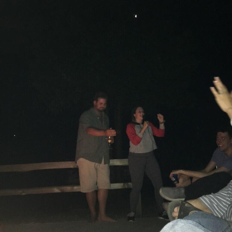 Singing karaoke around the fire at Blue Lake. Pretty sure this was us belting out "Toxic" (2017).