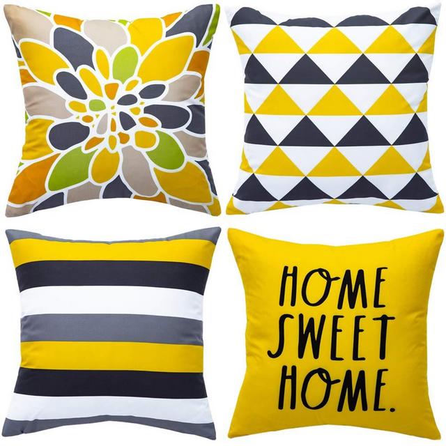 WLNUI Set of 4 Decorative Pillow Covers 18x18 Inch Yellow Geometric Modern Throw Pillow Covers Home Sweet Home Decorative Square Cushion Case for Sofa Couch Chair Farmhouse Home Decor