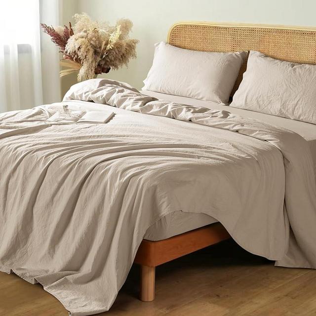Shilucheng 100% French Linen Sheets - King Size Bed Sheets, Breathable & Cooling Pure Linen Sheets,Soft Durable and Tear Resistant -16 Inch Deep Pocket - 4Pcs (Linen, King)