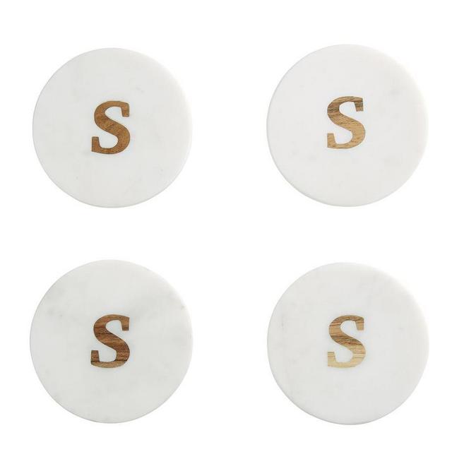 Alphabet Marble & Wood Coasters, Set of 4 - S