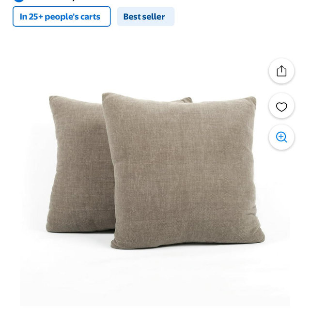 Mainstays 18" x 18" Solid Chenille Washed Stone Polyester Decorative Pillow Set (2 Count)
