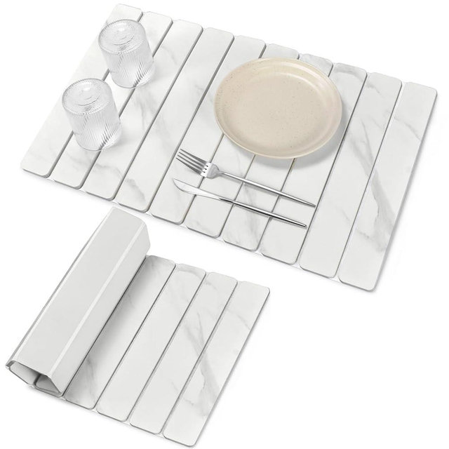 Large Stone Dish Drying Mats for Kitchen Counter, 24"(L)×16"(W) Marble-Pattern Dish Drying Mat, Eco-Friendly Absorbent Diatomaceous Earth Mats for Dishes Bottles Cups, Match Any Countertop