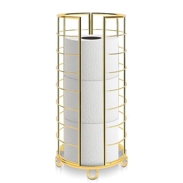 NearMoon Toilet Paper Organizer Stand, Free Standing 3 Rolls Tissue Storage, Metal Bathroom Accessory, Rustproof Toilet Roll Holder for Kitchen Countertop Inside Cabinet Shelf(Metal Base, Gold)
