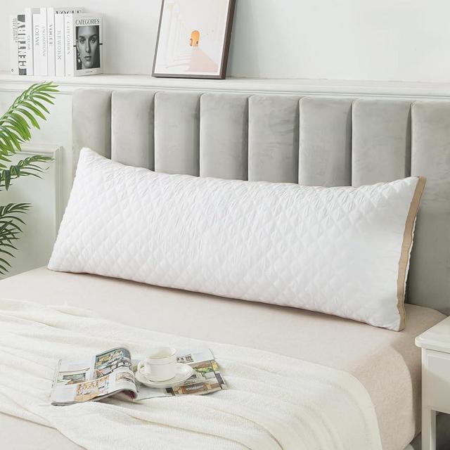 JURLYNE Soft Memory Foam Body Pillow, Large Long Bed Pillow for a Blissful Sleep, Shredded Memory Foam & Spiral Fiber Blend Filled Full Body Pillow, 20 * 54, White-Gold Side