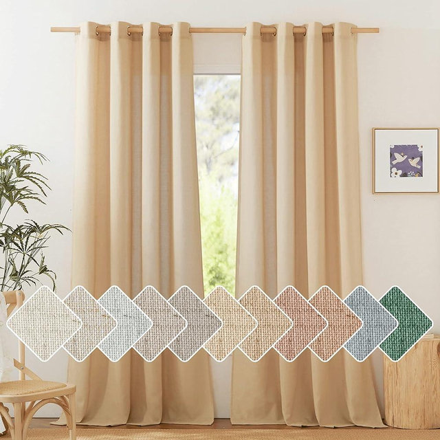 NICETOWN Living Room Curtains 84 inch Long Linen Blend, Grommet Privacy Added Thick Flax Semi Sheer Not See Through Window Curtains & Drapes for Bedroom/Farmhouse, Burlap, W55 x L84, 2 Panels