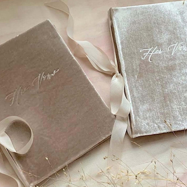 Limited Edition Velvet Vow Book Set of 2- Separate His Vows + Her Vows Booklets - silk based velvet and raw silk ribbon - by ClaireMagnolia