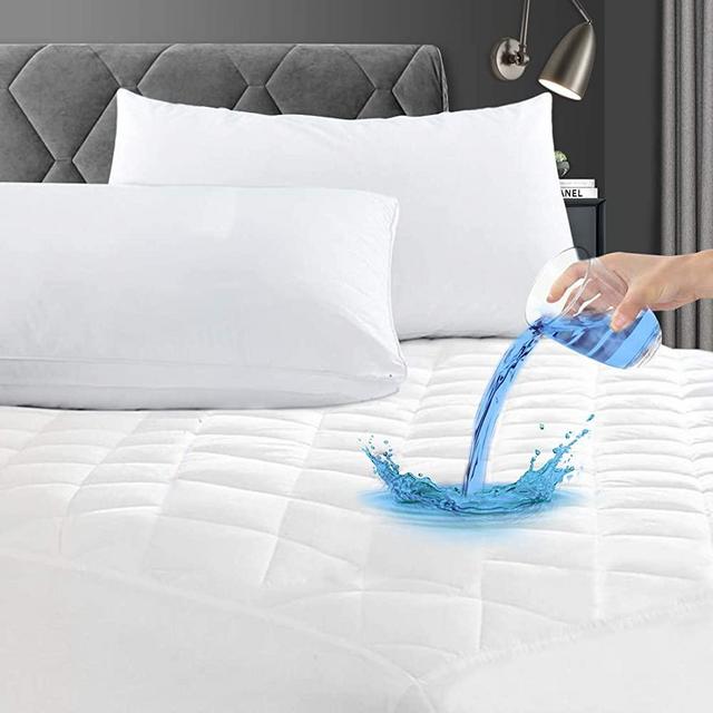 King Size Quilted Fitted Mattress Pad, 100% Waterproof Breathable Mattress Protector, Noiseless Mattress Topper, Fitted 8"-26" Deep, Dust Proof