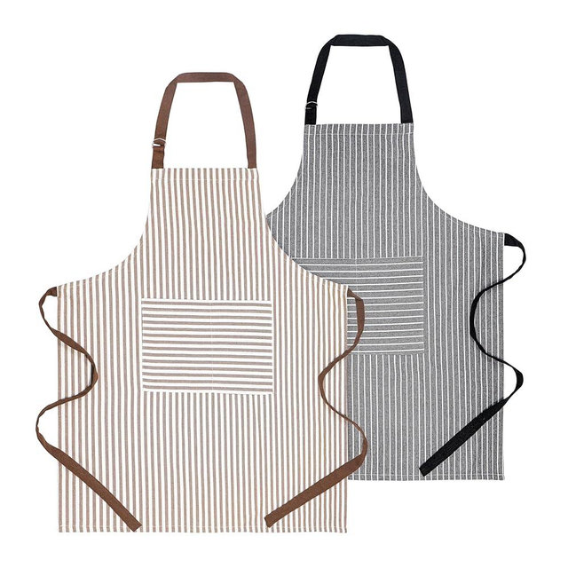 PurpleEssences Striped Adjustable Kitchen Aprons with 2 Pockets, Cotton - Soft Durable for Home or Restaurant for Men & Women