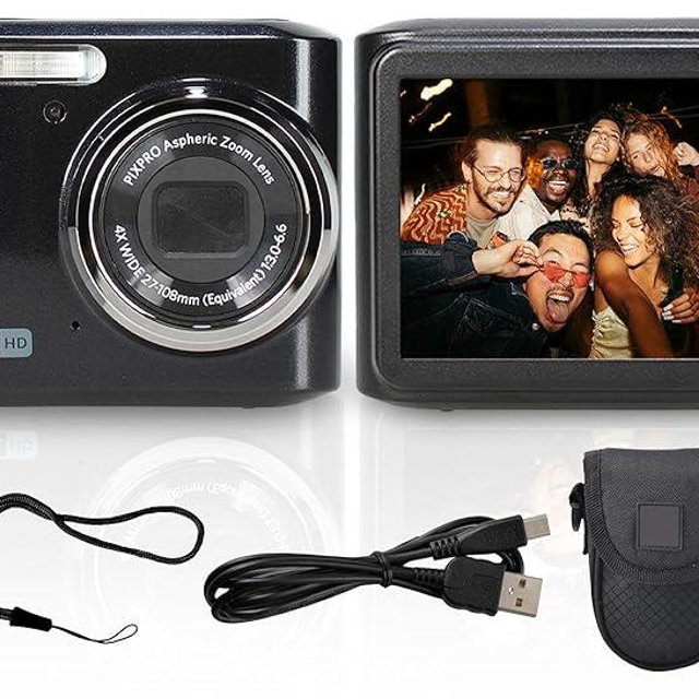 Kodak PIXPRO FZ45 Digital Camera (Black) | 16MP Sensor, 4X Optical Zoom, 27mm Wide-Angle Lens & Full HD Video | Great for Travel & Family Photos (FZ45BK) + 128GB Card + Camera Case + Cleaning Cloth
