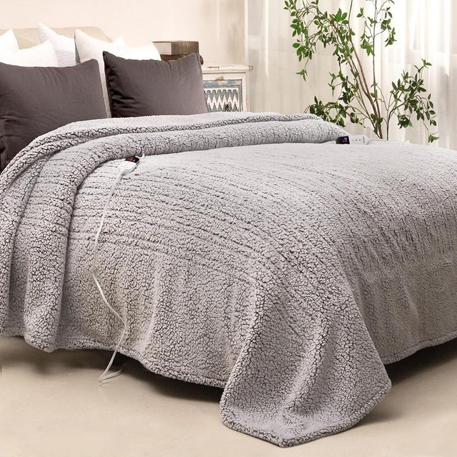 Electric Blanket Heated King Soft Double Sherpa Super Cozy with 6 Fast Heating Levels & 1-10 Hours Auto-Off, Over-Heat Protection, Machine Washable-Grey