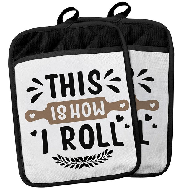 Funny Pot Holders with Pockets, This is How I Roll Funny Baking Gifts Pot Holders Heat Resistant Oven Mitts Hot Pads for Kitchen Baking Cooking, Gifts for Baker,Potholders for Kitchens