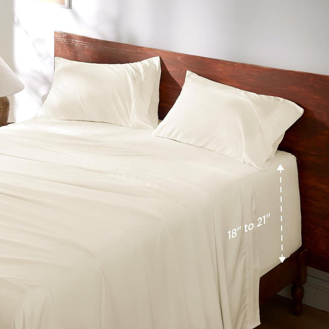 Bedsure Deep Pocket King Sheet Set - Fits Mattresses Up to 21 Inches Thick - 4 Piece GentleSoft™ Bed Sheets, Moisture Wicking, Soft & Cooling Bedsheet & Pillowcases, Easy & Secure Fit, Ivory