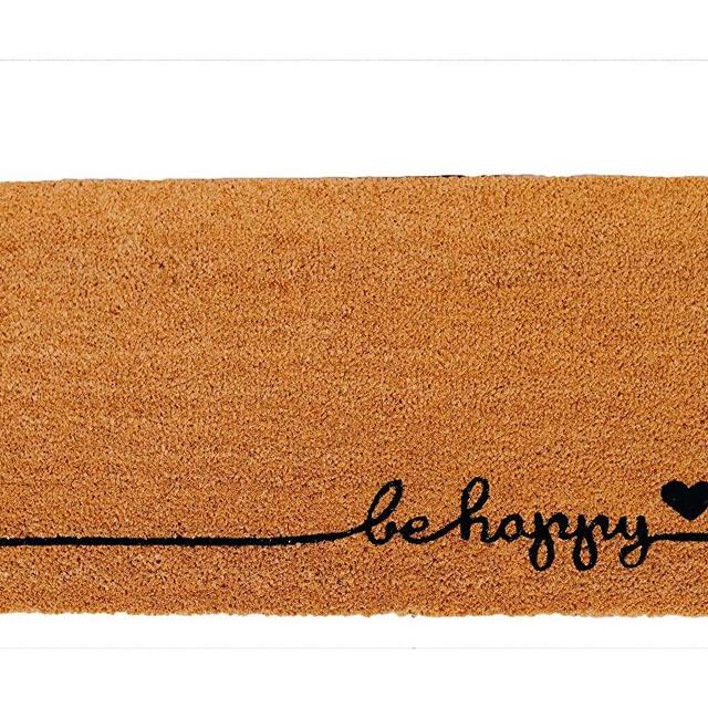 Theodore Magnus Natural Coir Doormat with Non-Slip Backing - 17 x 30 - Outdoor / Indoor - Natural - be Happy - COIR-1730-15-191