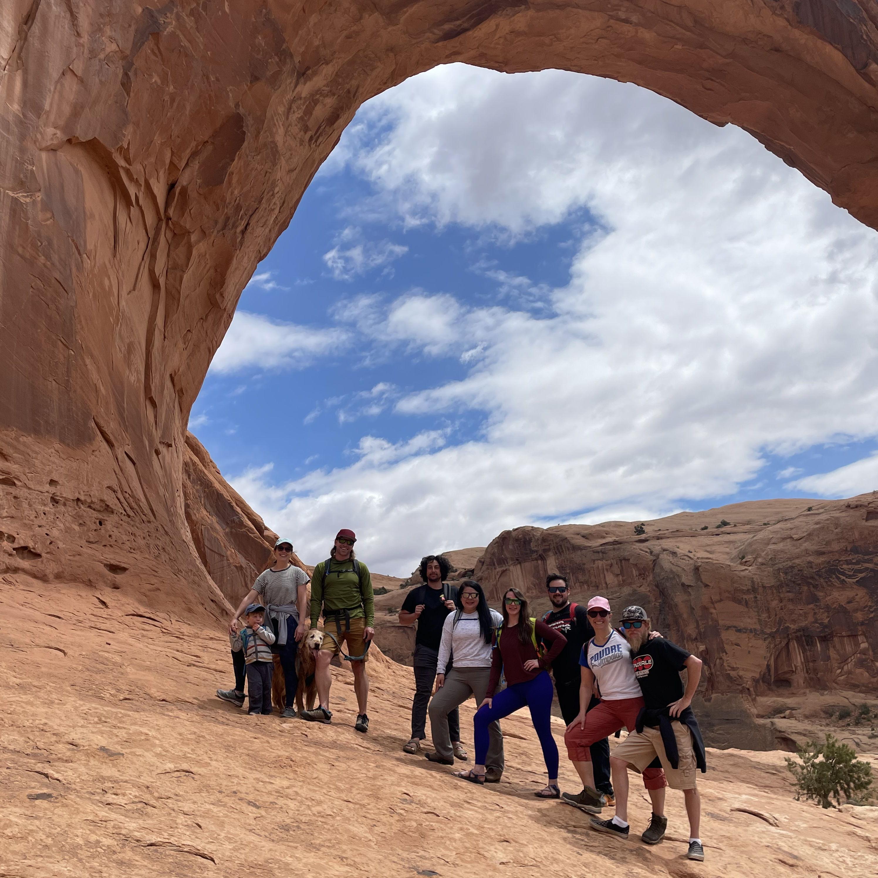 Kendra and Jay with the kettlebell fam on a trip to Moab in spring 2023