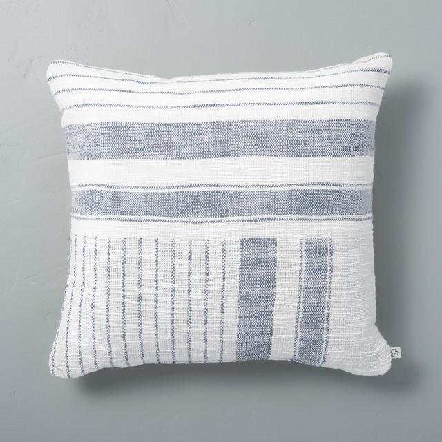 18" x 18" Patch Stripes Woven Throw Pillow Faded Blue - Hearth & Hand™ with Magnolia