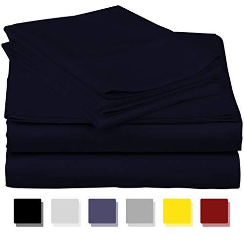 True Luxury 1000-Thread-Count 100% Egyptian Cotton Bed Sheets, 4-Pc King Navy Sheet Set, Single Ply Long-Staple Yarns, Sateen Weave, Fits Mattress Upto 18'' Deep Pocket