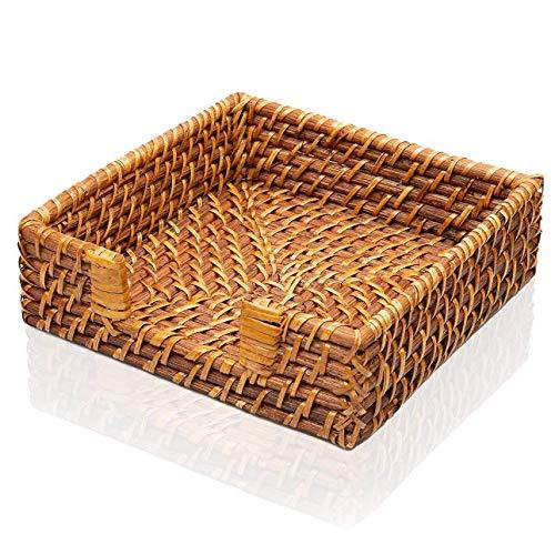 HNCmua Flat Napkin Holder - Rattan Napkin Holder - Napkin Holder for Kitchen - Rattan Paper Tray - Napkin Holder Basket - Wash Holder - Holder for Napkins - 7.87”x7.87” Flat Dinner Napkin Holder