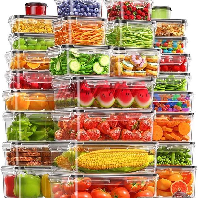 KEMETHY 60 PCS Food Storage Containers with Lids(30 Containers & 30 Lids), BPA-Free Plastic Food Containers for Kitchen Storage, Leak Proof, Reusable Meal Prep Containers with Labels & Pen
