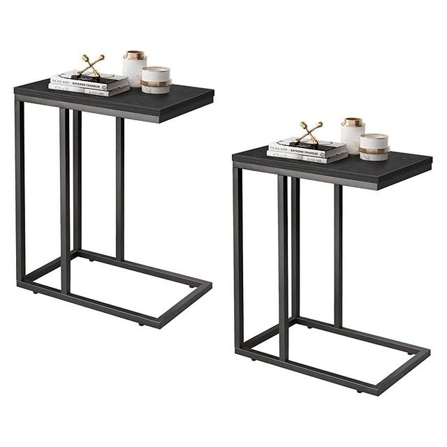 WLIVE Snack Side Table, C Shaped End Table for Sofa Couch and Bed, Set of 2, Black