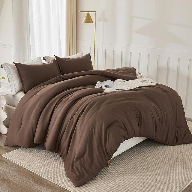 Litanika Brown Comforter Set Queen Size, 3 Pieces Lightweight Solid Bedding Set & Collections, All Season Fluffy Bed Set (90x90In Comforter & 2 Pillowcases)