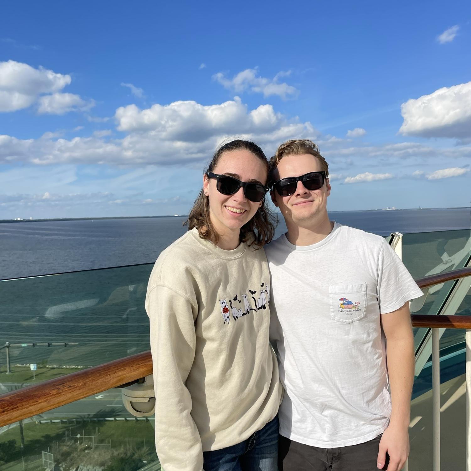 On deck of the Mariner of the Seas. They took this cruise to Cozumel with Kristen's family.