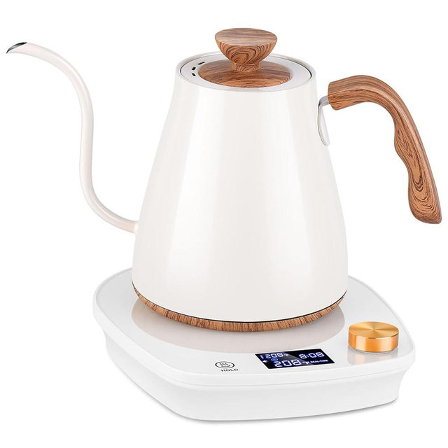 YDDZZM Gooseneck Electric Kettle, Intelligent Temperature Control, Stainless Steel Inner, Quick Heating, for Pour Over Coffee, Brew Tea, Boil Hot Water, 1000W 0.9L Cream White