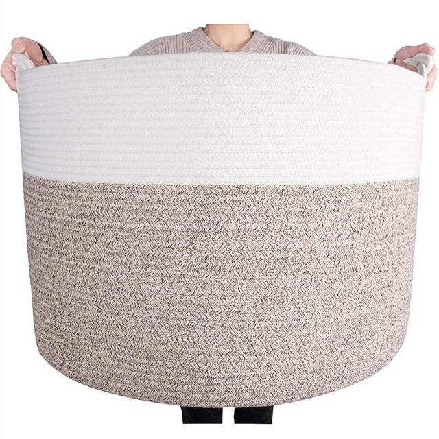 MINTWOOD Design XXXXLarge 22 x 16 Inches Decorative Cotton Rope Basket, Blanket Basket Living Room, Laundry Basket, Woven Basket, Toy Storage Baskets Bin, Round Basket for Pillows, Towels, Light Brown