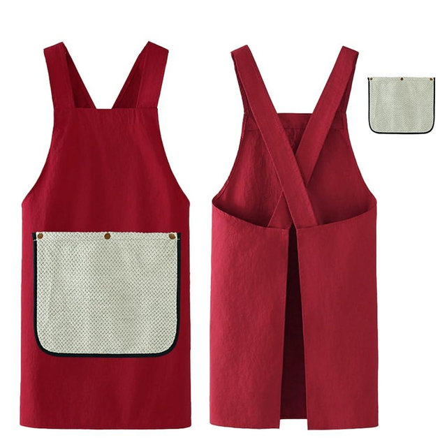 BCMON Red Waterproof Kitchen Apron with 2 Removable Towel Pockets – No-Tie Cross Back Chef Apron for Men & Women, aprons for women with pockets,Cooking, Baking, Grilling, BBQ