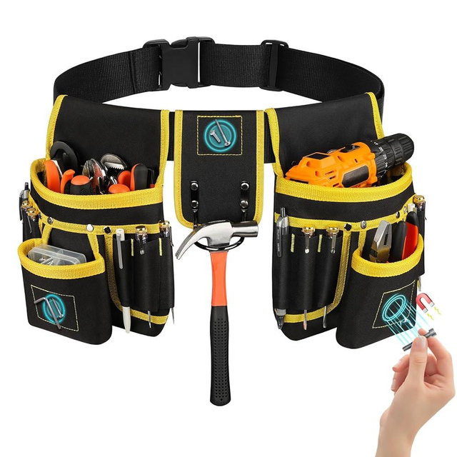 UUP Magnetic Tool Belt for Men, 26 Pockets Heavy Duty Tool Pouch, Magnet Holster Nail Utility Toolbelt Detachable Adjustable Adult Waist Holder for Handyman Contractor Mechanic Plumber Roofer Dad Gift