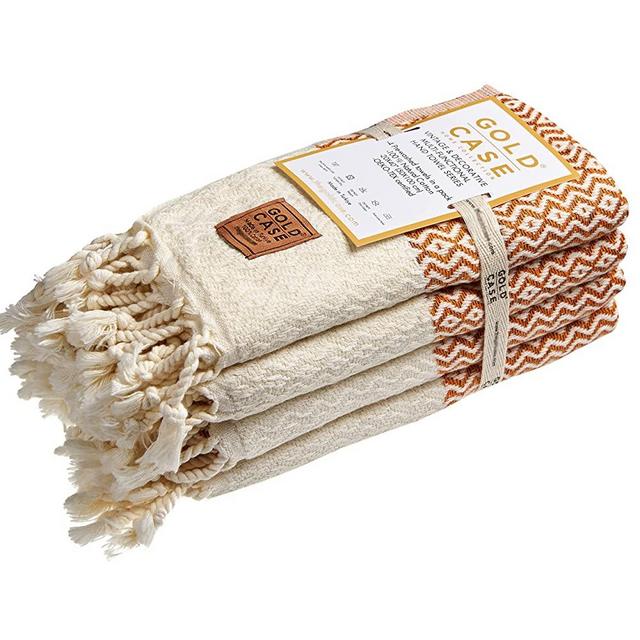 GOLD CASE Zeus Original Turkish Hand Towels - Set of 4-20x40 100% Cotton Decorative Bathroom and Kitchen Towel for Hand, Face, Hair, Head, Farmhouse, Yoga, Gym. Tea Towel & Dishcloth, Orange