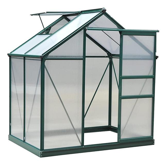 Outsunny 6' x 4' x 7' Polycarbonate Greenhouse Walk-in Plant Greenhouse for Backyard/Outdoor Use with Window and Door, Aluminum Frame, PC Board