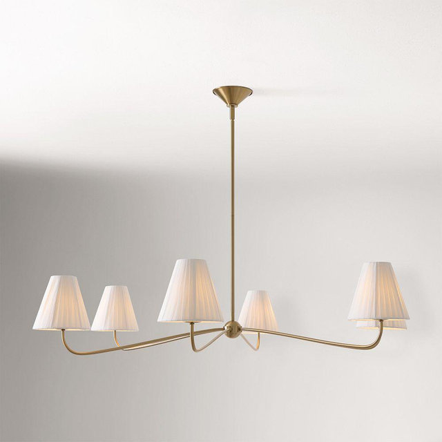Simone 6 Light Chandelier, 48In, Champagne/ Pleated Shade