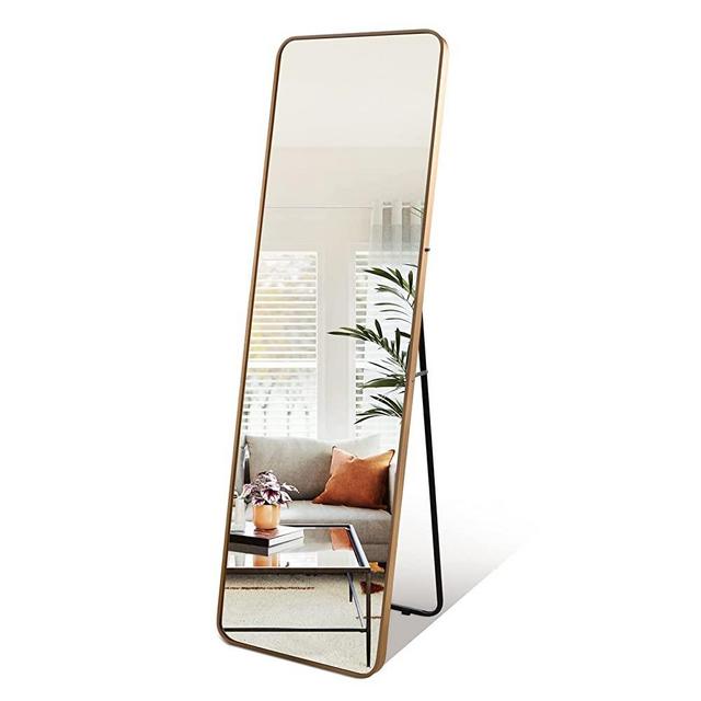PHAREGE Gold Full Length Mirror with Stand, 60x18 inch Standing or Wall Mounted Full Body Size Mirror, Floor Mirror for Bedroom Living Room, Aluminum Alloy Frame