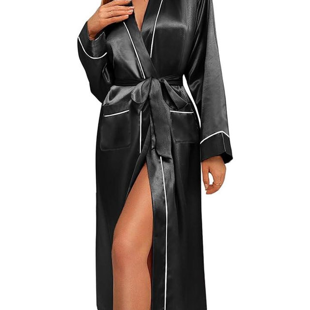 Ekouaer Satin Robes for Women Long Sleeve Silk Bathrobe Soft Lightweight Full Length Sleepwear Bridesmaid Wedding Party Robes