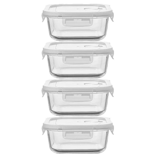 B.GUBOBOYA 4 Pack Square Glass Meal Prep Containers with Lids, 2 Cup Square food Storage Containers, Heat-Resistant BPA-Free Glass Food Containers for Leftover MicrowaveDishwasherFreezer Safe
