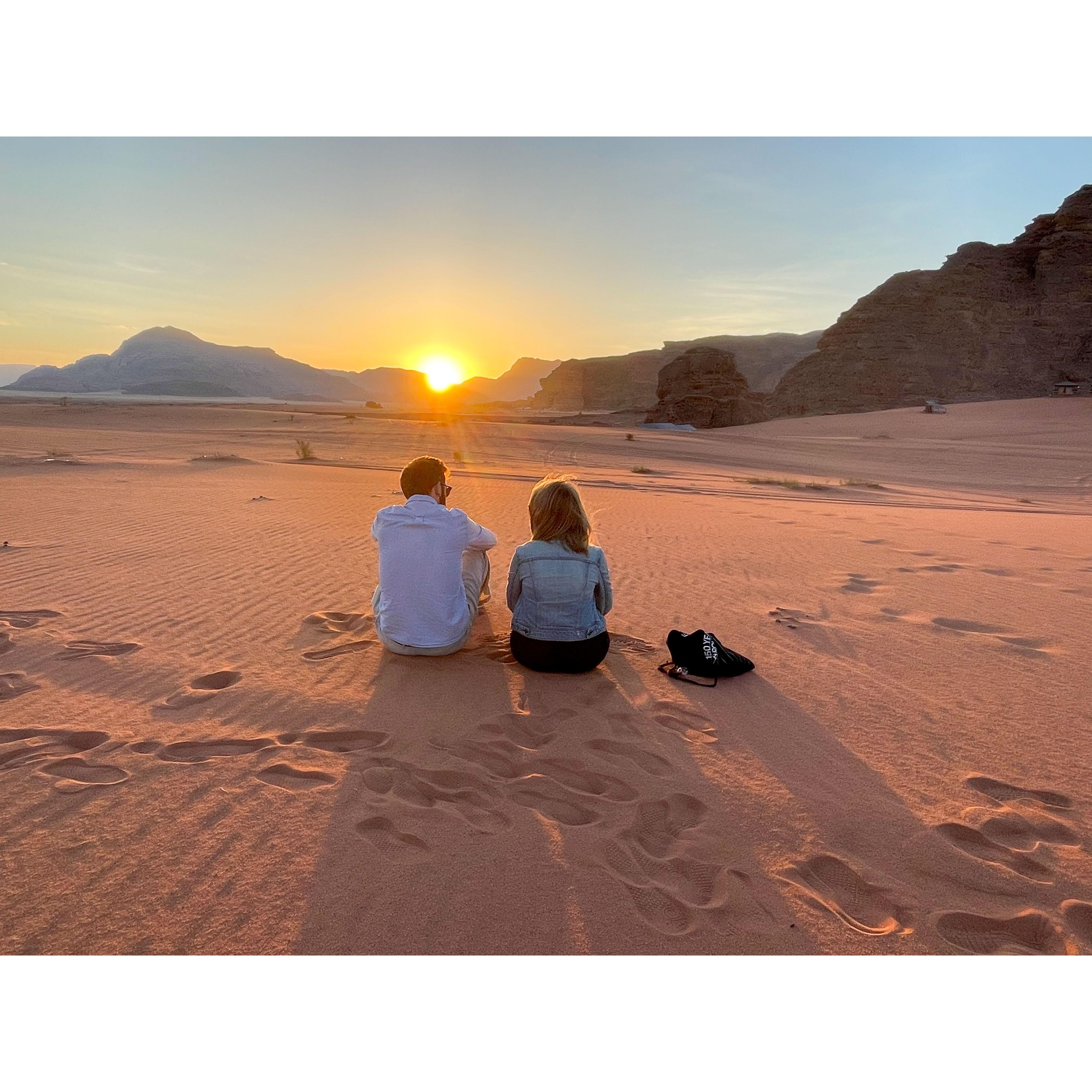 Taking in the sunrise at Wadi Rum, Jordan