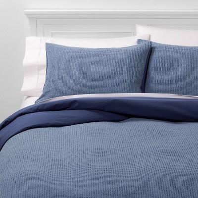 Full/Queen Washed Waffle Weave Duvet Cover & Sham Set Blue - Threshold™