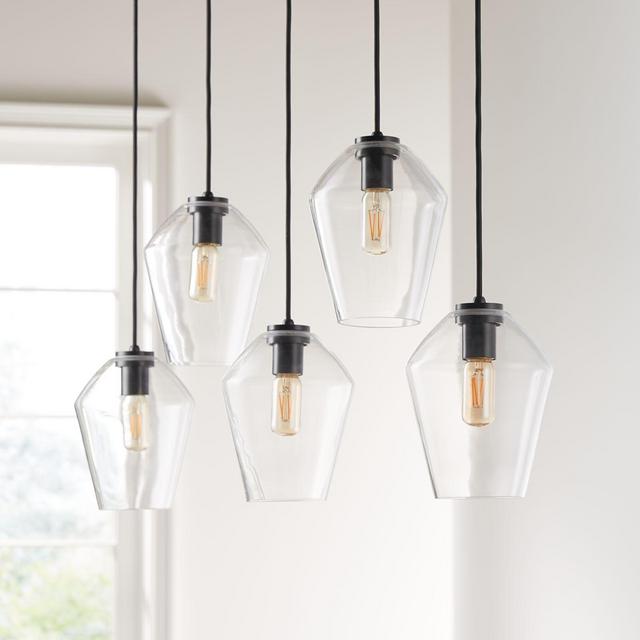 Arren Black Linear 5-Light Pendant with Clear Angled Shades
