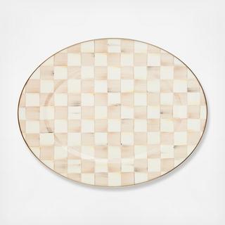 Mocha Check Stainless Steel Oval Platter