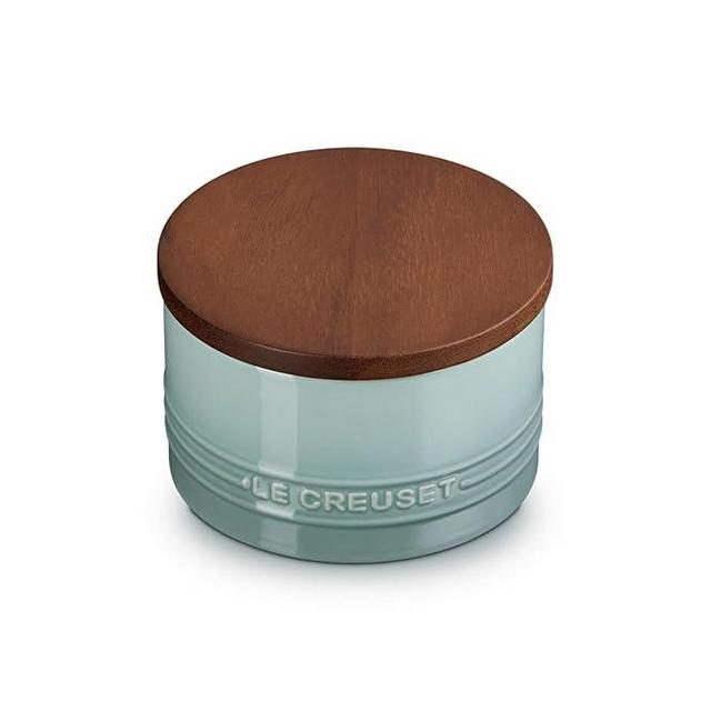 Le Creuset Signature Salt Cellar and Storage Canister with Wood Lid, 16 oz., Sea Salt