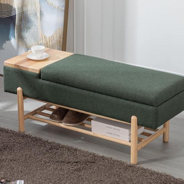EALSON Modern Storage Bench for Bedroom End of Bed Linen Upholstered Entryway Bench with Shoe Rack Ottoman Window Bench with Wood Frame Farmhouse Long Seating Bench for Hallway/Foyer, Green