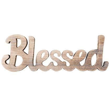 CHICVITA Blessed Freestanding Cutout Sign Made of Natural Wood, Rustic Home Gallery Wall Decor