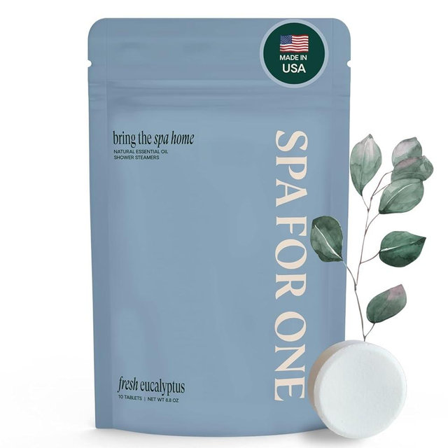Spa For One Shower Steamers Aromatherapy 10 Pack - Made in USA with Natural Essential Oils – Mother’s Day Gifts, Birthday Gifts for Women and Men, Stress Relief & Relaxation Self Care – Eucalyptus