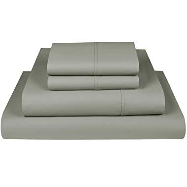 Threadmill Home Linen 800 Thread Count 100% Cotton Sheets, Moon Rock Grey King Size Sheets 4 Piece Cotton Bed Sheet Set, ELS Cotton Bed Sheets, Solid Sateen Weave Fits Mattress Up to 18'' Deep Pocket
