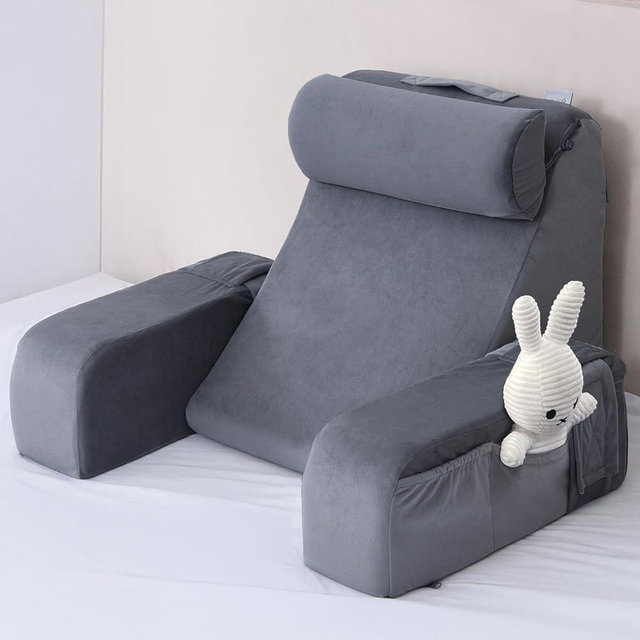 ENITYA Reading Pillow for Kids/Teens/Adults, Back Pillow for Bed Sitting up, Bed Rest Pillow with Arms, Back Support Pillow for Watching TV/Reading/Resting, Dorm Room Essentials, Standard 17"(Grey)