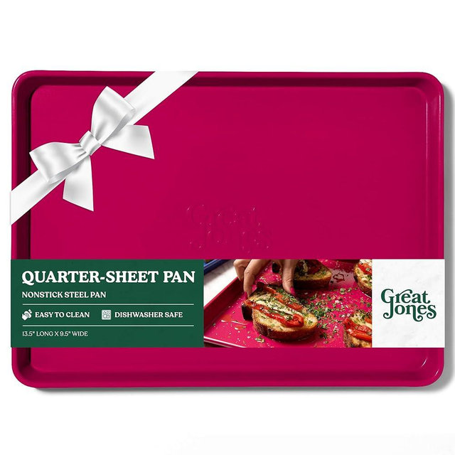 Great Jones Little Sheet (Raspberry) | Jelly Roll Pan, Quarter Sheet Pan | Aluminized Steel,13.5" x 9.5" | For Baking, Roasting, & Broiling | Premium Bakeware with Even Heat Distribution