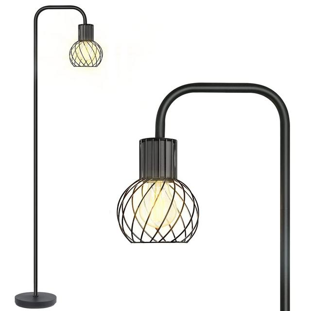 Industrial Floor Lamp, LED Standing Lamp Modern with 6W LED Bulb, Foot Switch, Metal Tall Lamps for Living Room, Bedroom, Office, Vintage Stand Up Light, Minimalist Farmhouse Floor Lamp in Black